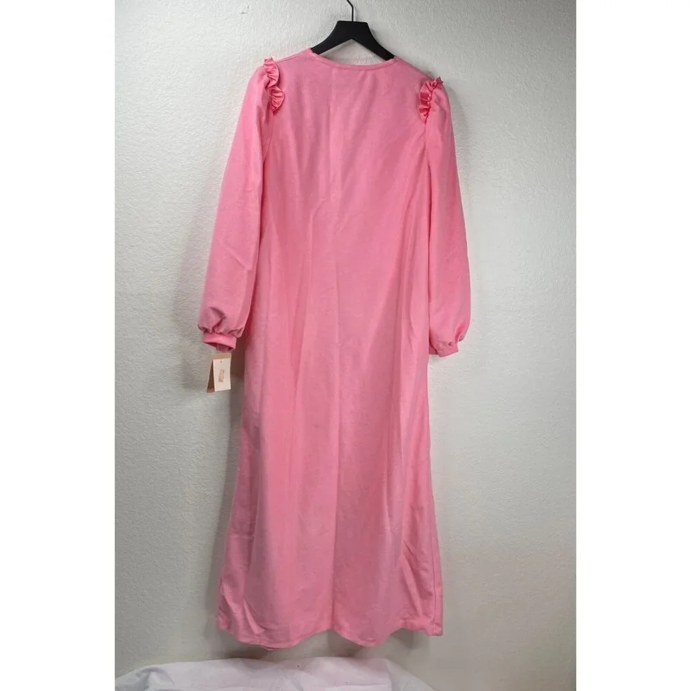 Vintage Vandemere Robe Womens Pink Sz L Brushed Fleece Cottage Core Grandma NWT - Picture 3 of 9